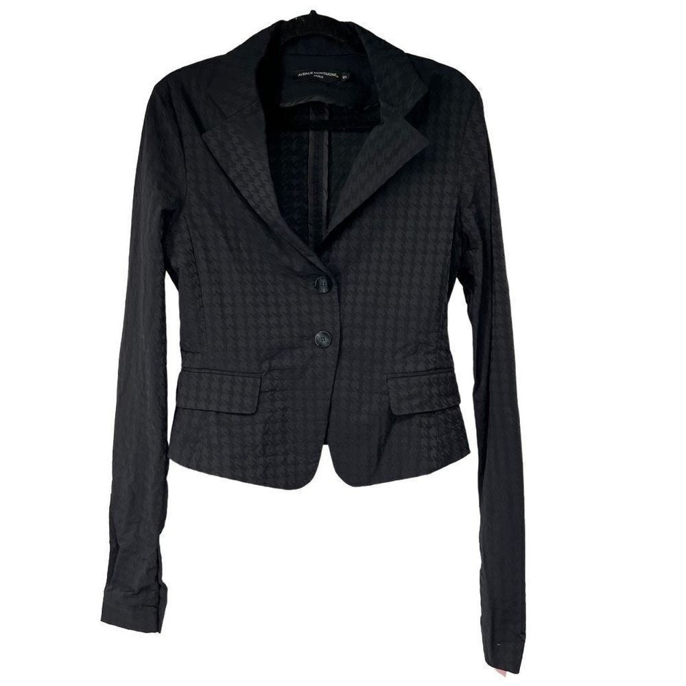 Vintage Avenue Montaigne Paris Black Matte Black Houndstooth Print Blazer